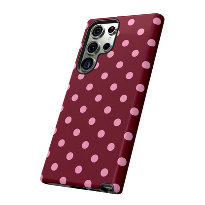 Pink Polka Dot Phone Case – Cute Aesthetic Tough Protective Phone Cover for Iphone, Samsung Galaxy and Pixel