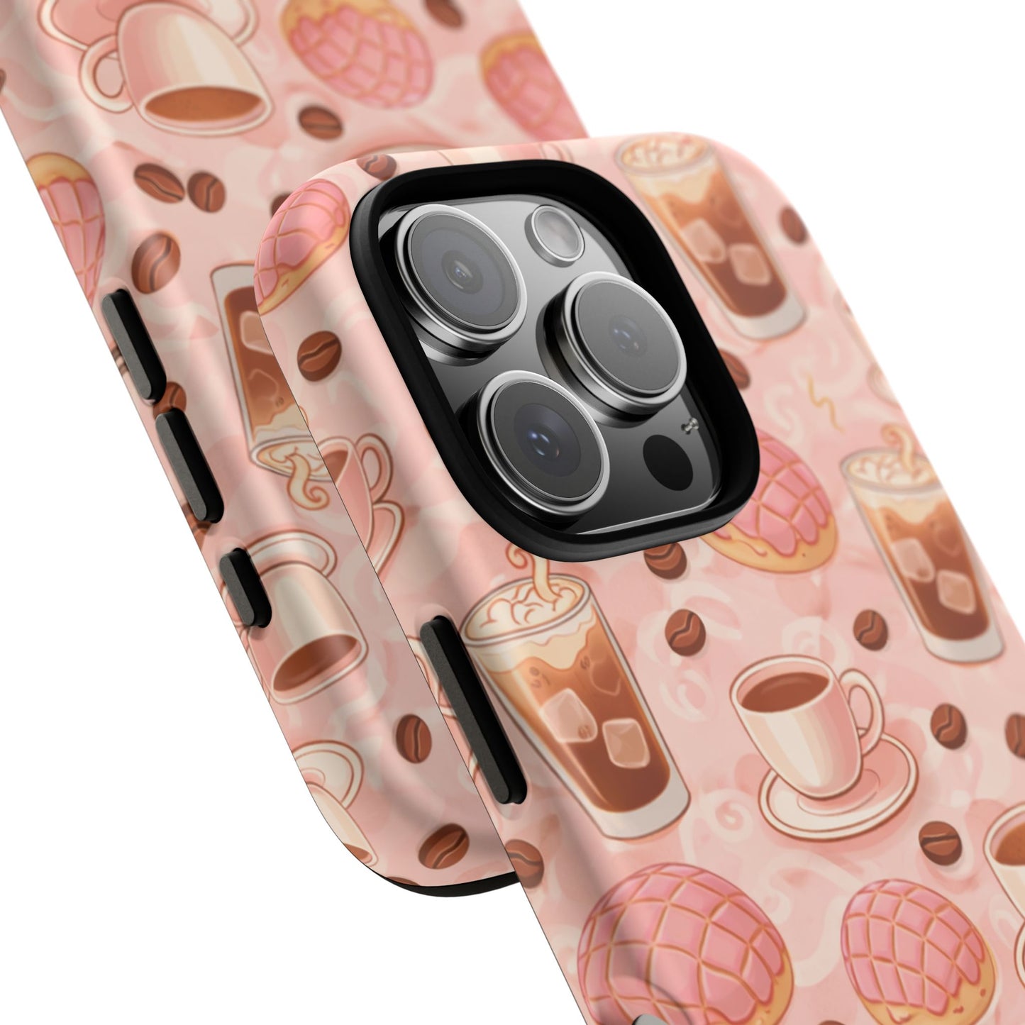 Cute Coffee & Pink Concha Phone Case – Coffee Lover Aesthetic Latte Pattern Tough Case