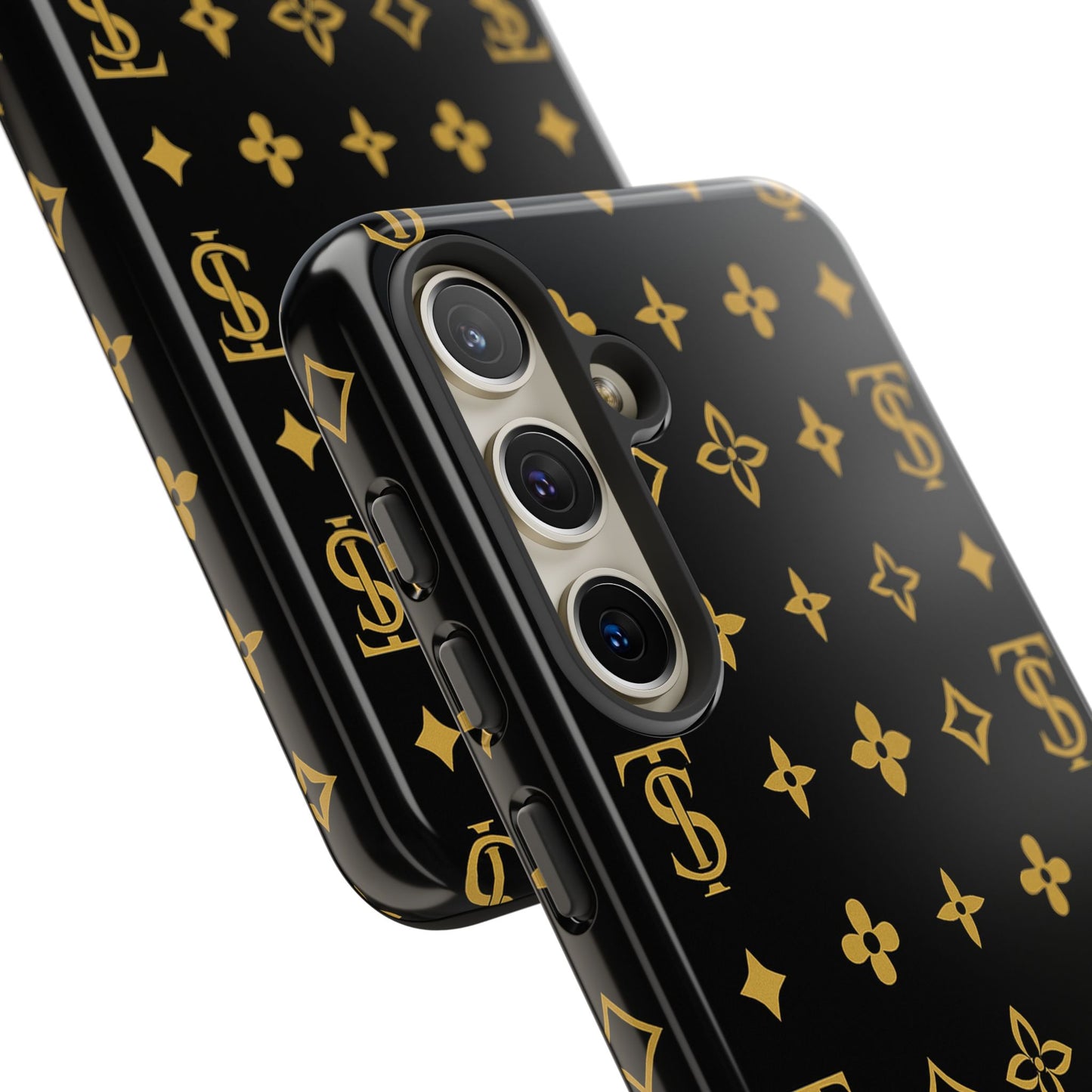 Gold Monogram Pattern Tough Phone Case | Black & Gold Luxury Design for Iphone, Samsung Galaxy and Pixel