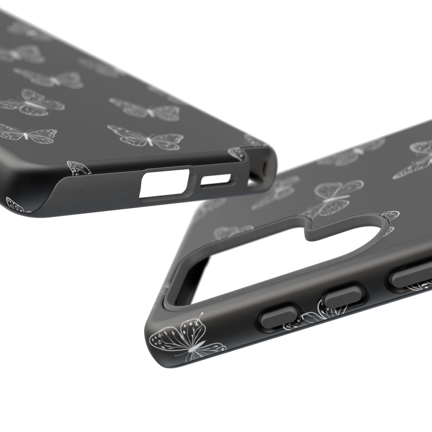 White Butterfly Pattern Phone Case – Dark Aesthetic Monochrome Tough Cover