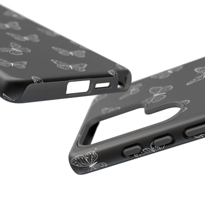 White Butterfly Pattern Phone Case – Dark Aesthetic Monochrome Tough Cover