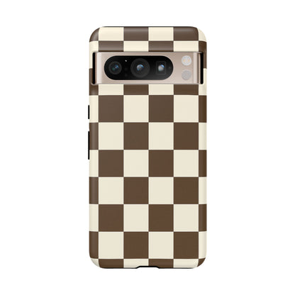 Mocha Checkerboard Phone Case | Neutral Aesthetic Tough Case