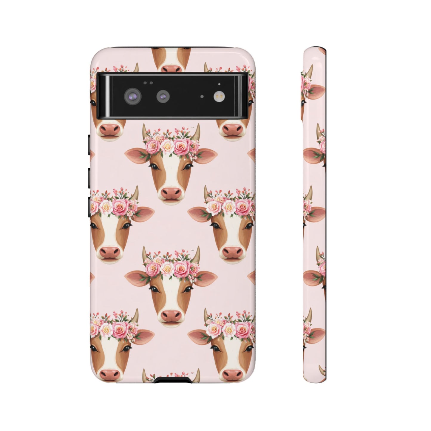 Floral Cow Phone Case – Cute Pink Cow Print Tough Protective Case for Iphone, Samsung Galaxy and Pixel