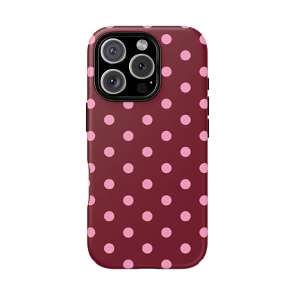 Pink Polka Dot Phone Case – Cute Aesthetic Tough Protective Phone Cover for Iphone, Samsung Galaxy and Pixel