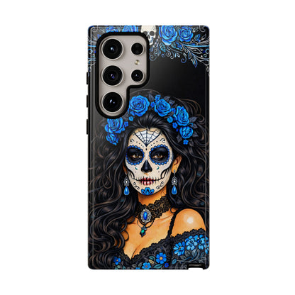 Blue Sugar Skull Woman Phone Case – Day of the Dead Aesthetic Tough Cover