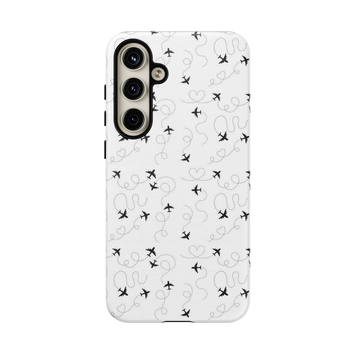 Minimal Paper Airplane Pattern Phone Case – Black White Aesthetic Tough Cover