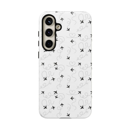 Minimal Paper Airplane Pattern Phone Case – Black White Aesthetic Tough Cover