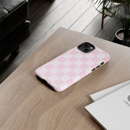 Pink Checkerboard Phone Case | Aesthetic Tough Protective Case
