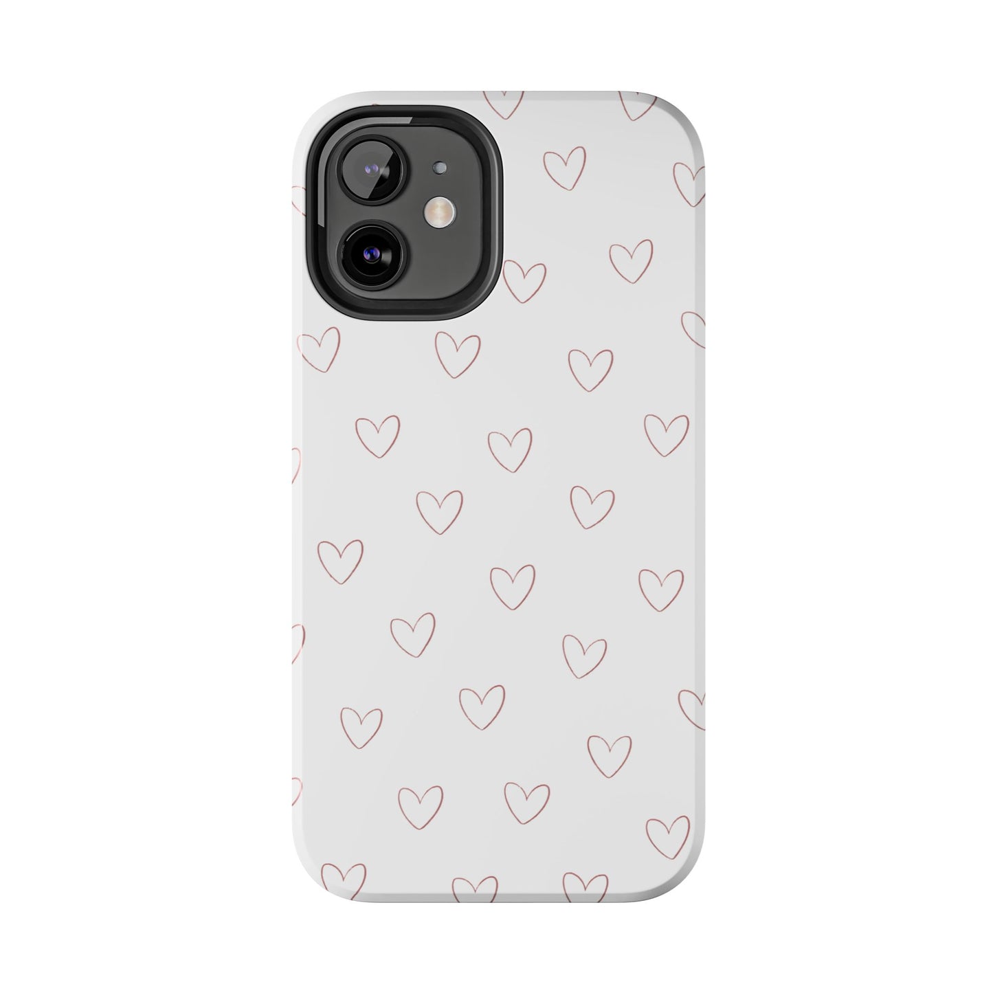 Hand-Drawn Hearts Tough Phone Case | Minimal Pink Heart Pattern