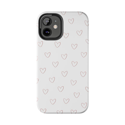 Hand-Drawn Hearts Tough Phone Case | Minimal Pink Heart Pattern