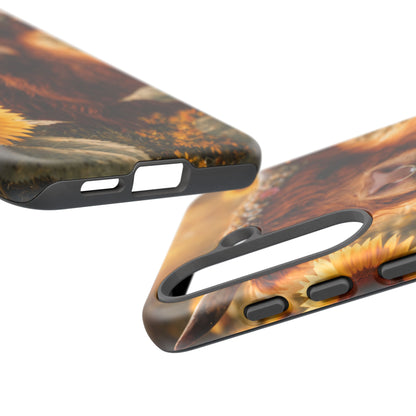 Highland Cow Sunflower Phone Case | Floral Farmhouse iPhone, Samsung Galaxy and Pixel Cover