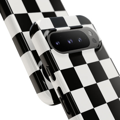 Black & White Checkerboard Phone Case – Classic Aesthetic Tough Protective Case