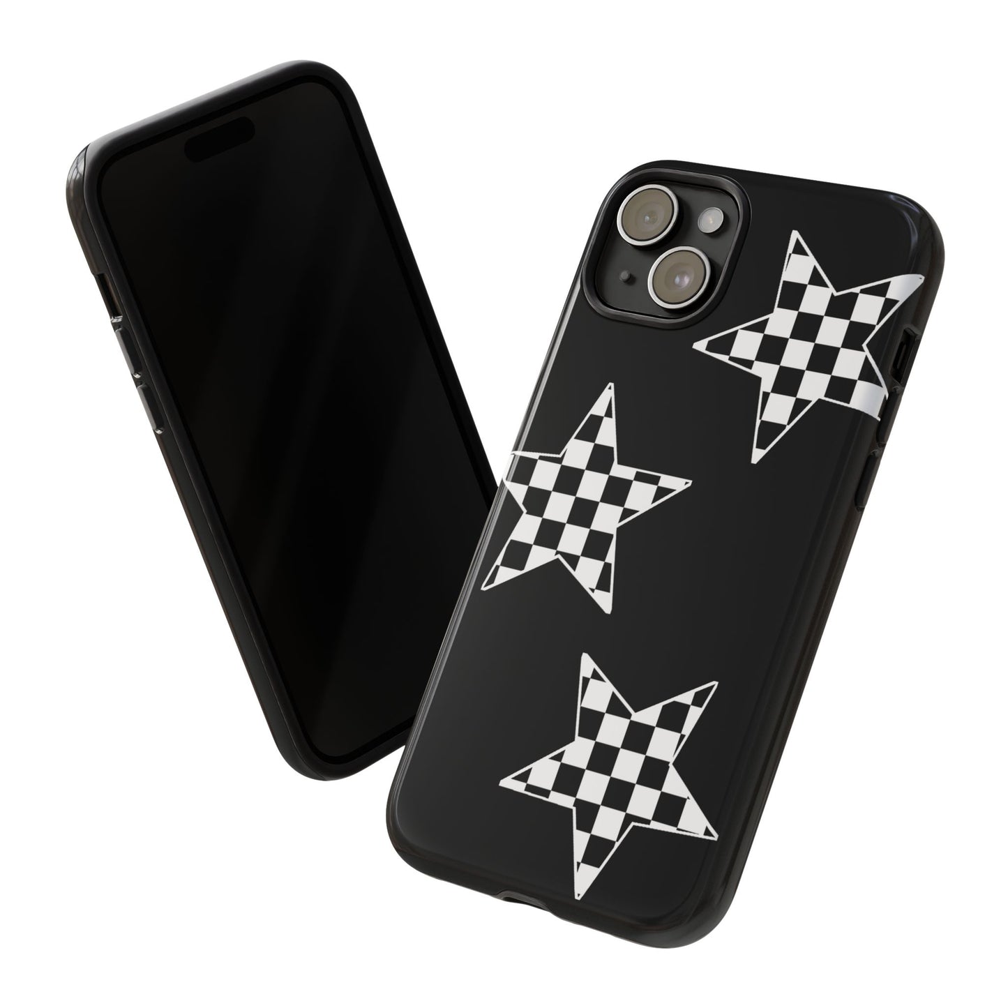 Checkered Star Tough Phone Case – Black Retro Graphic Protective Cover for Iphone, Samsung Galaxy and Pixel