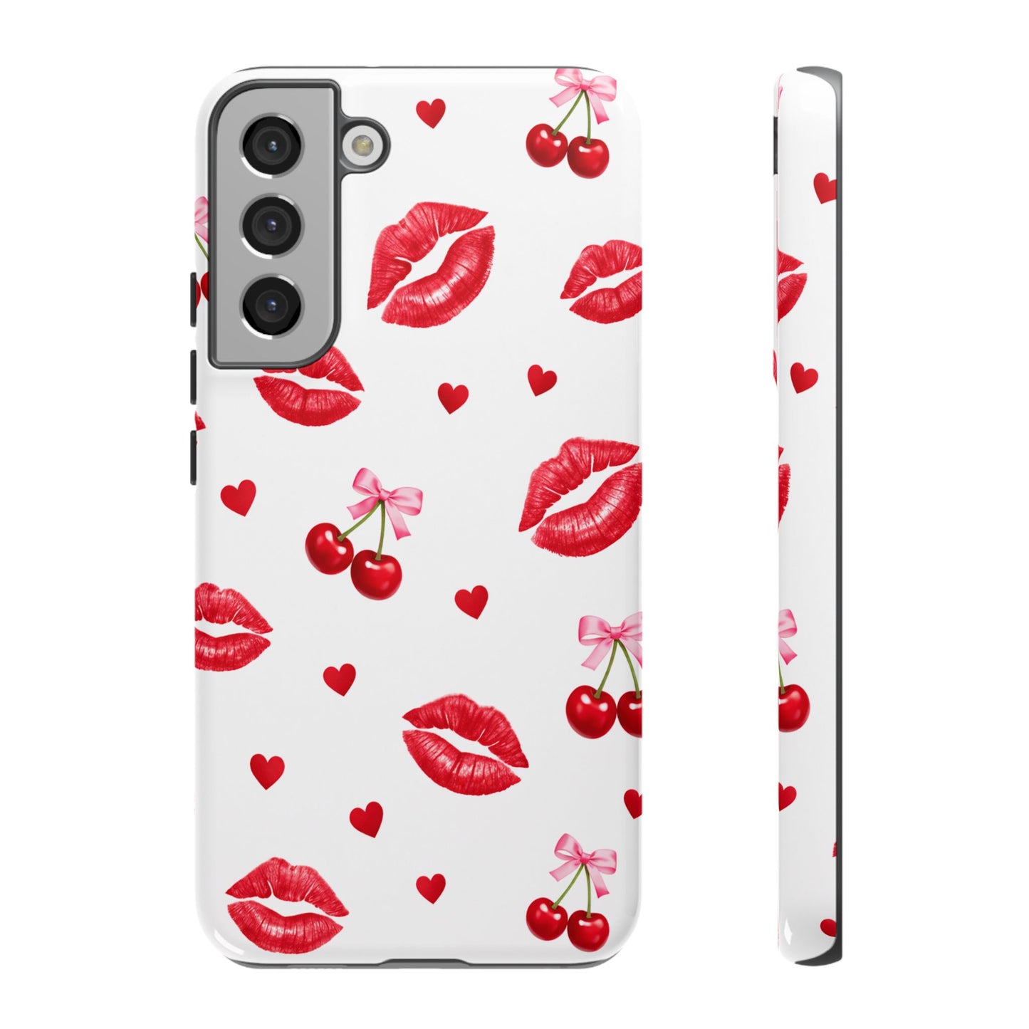 Red Lips & Cherry Phone Case – Y2K Retro Aesthetic Tough Cover