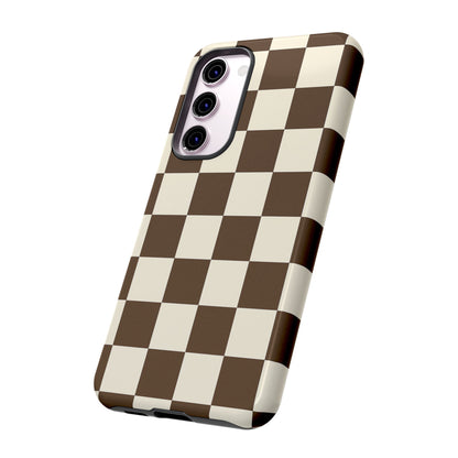Mocha Checkerboard Phone Case | Neutral Aesthetic Tough Case