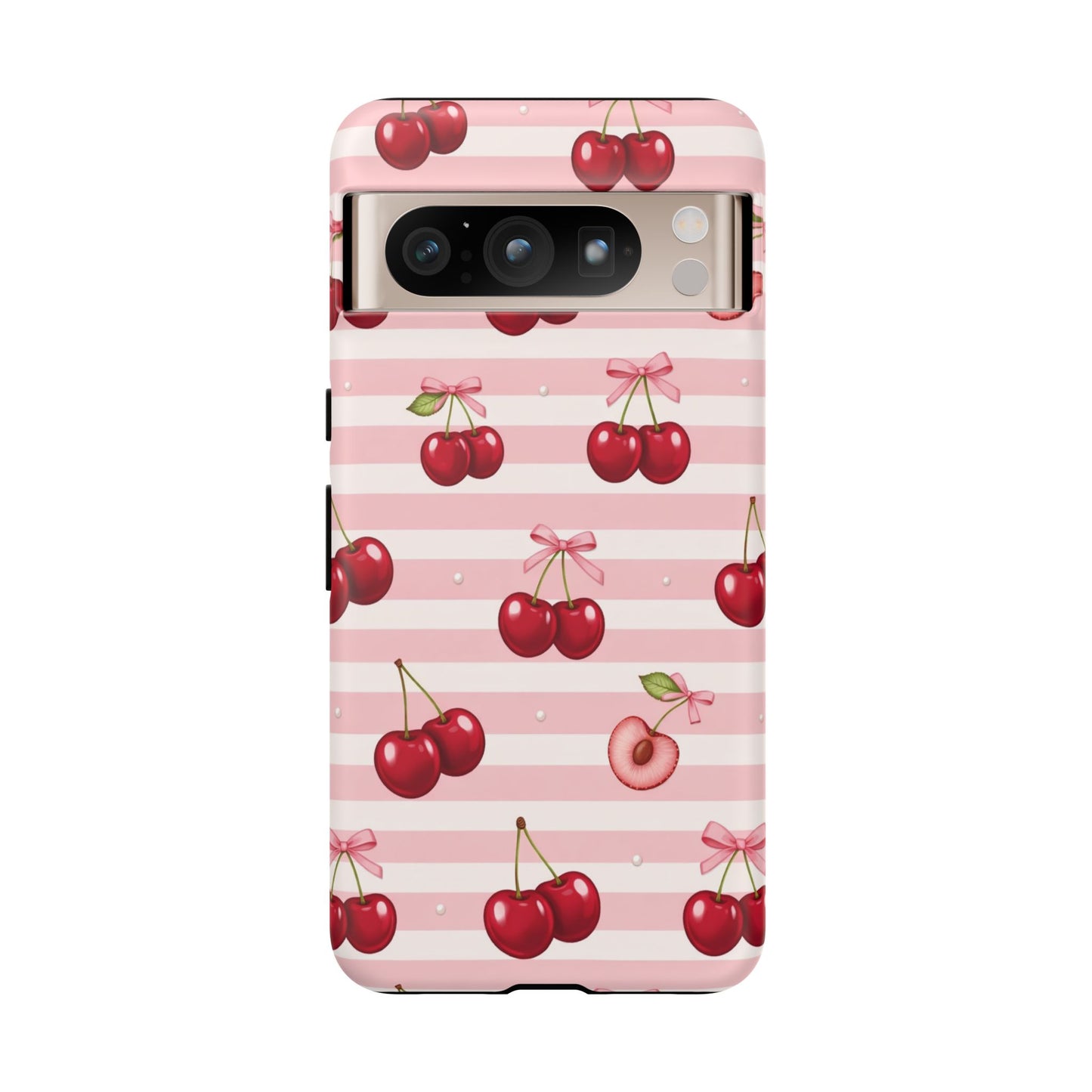 Coquette Cherry Bow Phone Case | Cute Pink Aesthetic Cherry Pattern Tough Case for iPhone & Samsung