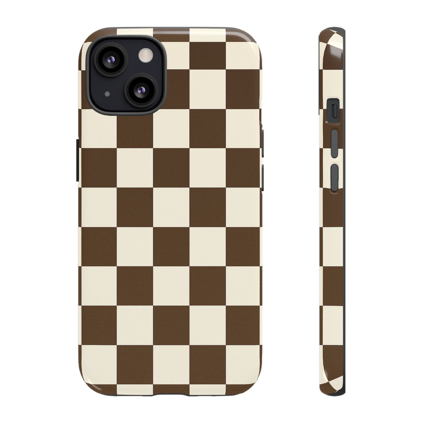 Mocha Checkerboard Phone Case | Neutral Aesthetic Checkered iPhone & Samsung Tough Case