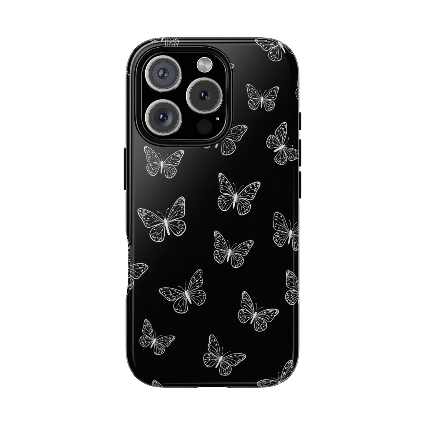 White Butterfly Pattern Phone Case – Dark Aesthetic Monochrome Tough Cover