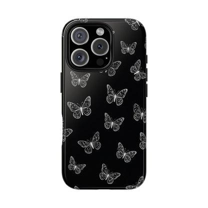 White Butterfly Pattern Phone Case – Dark Aesthetic Monochrome Tough Cover