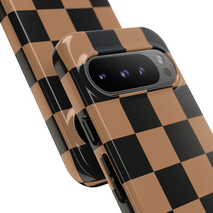 Brown Checkered Phone Case | Aesthetic Checkerboard iPhone & Samsung Tough Case