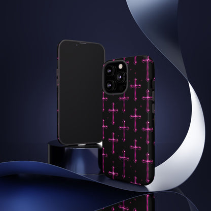 Neon Pink Cross Pattern Phone Case | Tough Protective Case for Iphone, Samsung Galaxy and Pixel