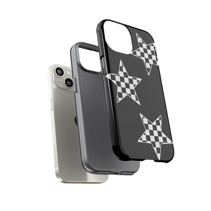 Checkered Star Tough Phone Case – Black Retro Graphic Protective Cover for Iphone, Samsung Galaxy and Pixel