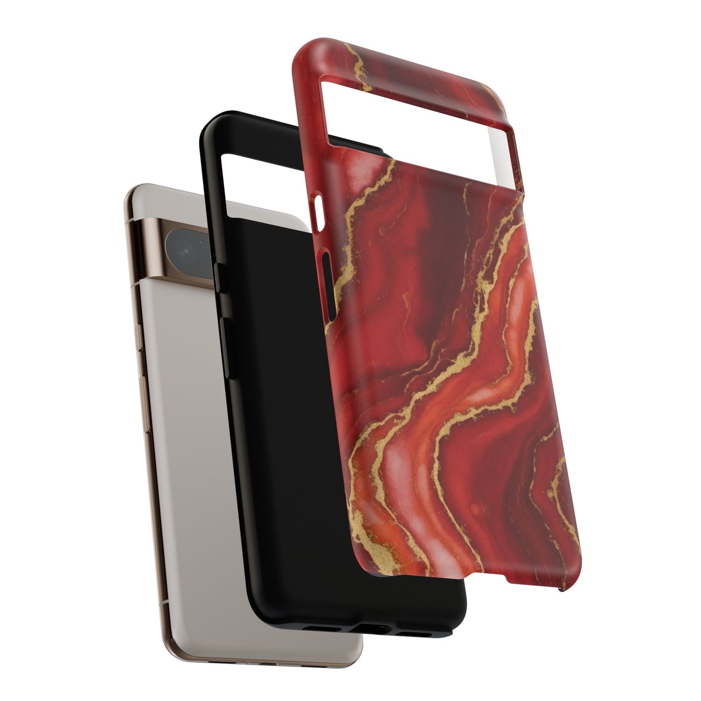 Red Agate Marble Phone Case – Gold Vein Luxury Stone Tough Case (iPhone, Samsung, Pixel)