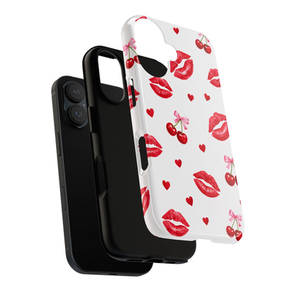 Red Lips & Cherry Phone Case – Y2K Retro Aesthetic Tough Cover