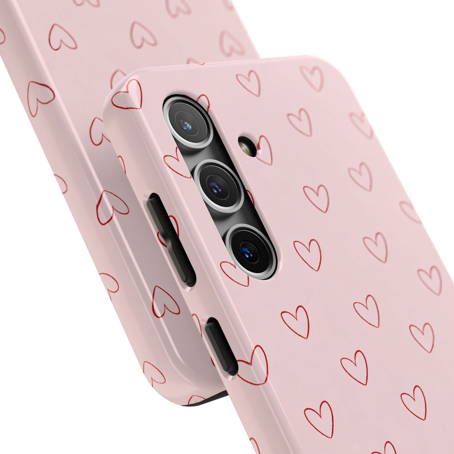 Pink Doodle Hearts Phone Case | Minimal Cute Heart Pattern Tough Case