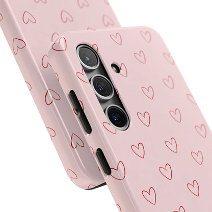 Pink Doodle Hearts Phone Case | Minimal Cute Heart Pattern Tough Case