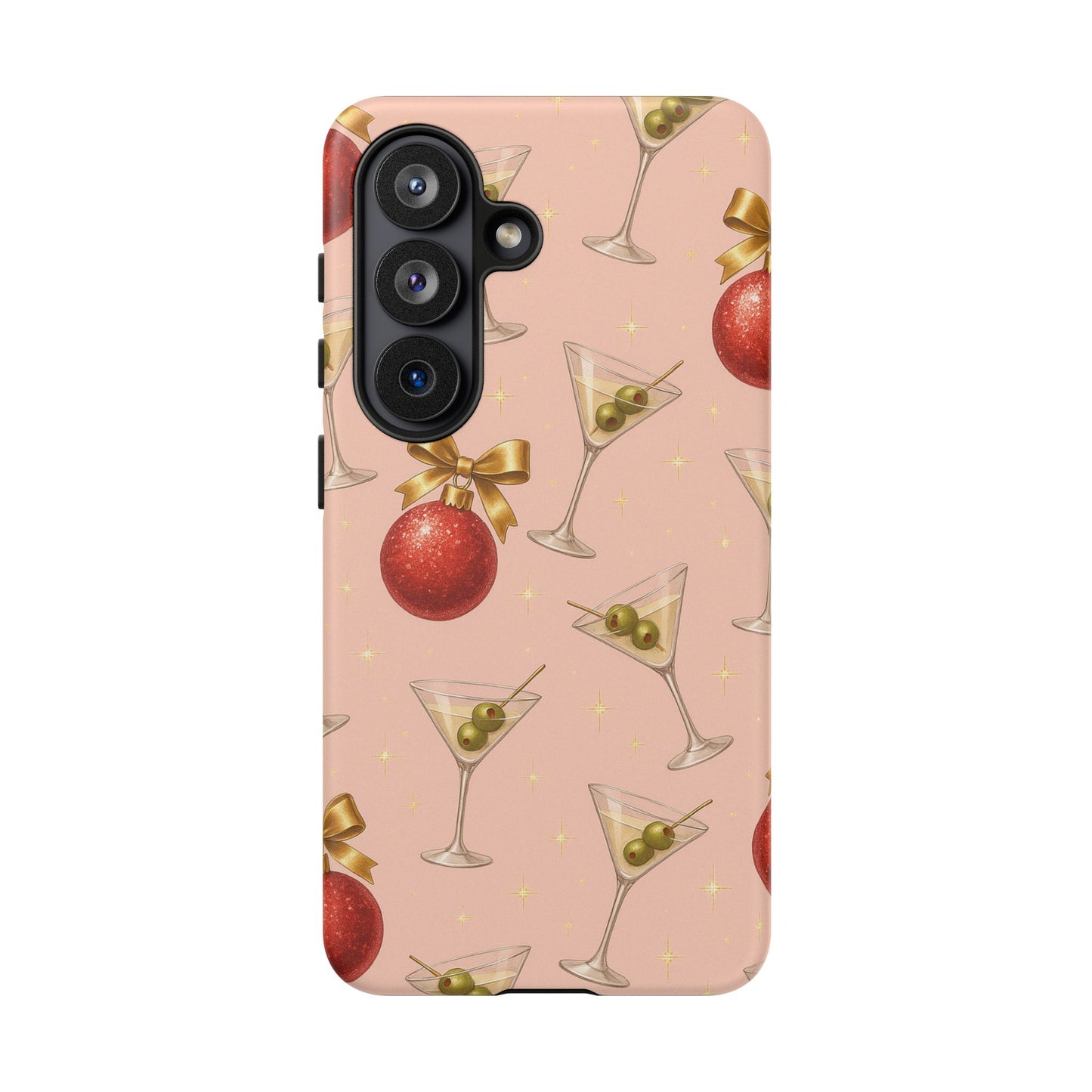 Cocktail Ornament Phone Case – Pink Martini & Cherry Pattern | Glossy or Matte for Iphone, Samsung Galaxy and Pixel