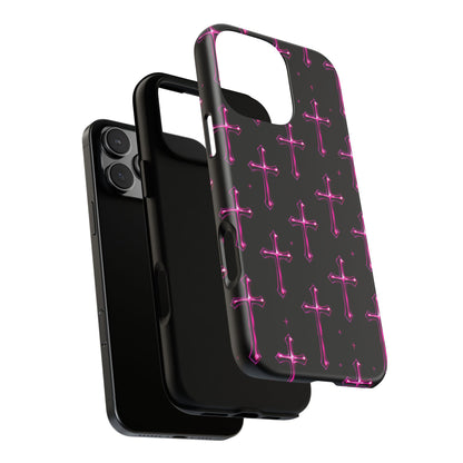 Neon Pink Cross Pattern Phone Case | Tough Protective Case for Iphone, Samsung Galaxy and Pixel