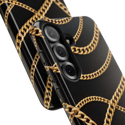 Luxury Gold Chain Phone Case – Black Designer Style Tough Protective Cover for Iphone, Samsung Galaxy and Pixel