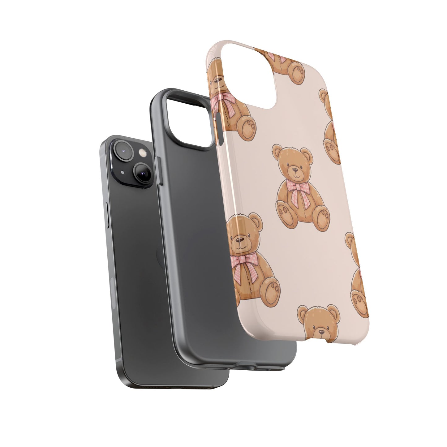Teddy Bear Phone Case | Cute Coquette Aesthetic Pink Bear Pattern Case | Kawaii Soft Girl iPhone & Samsung Tough Protective Case