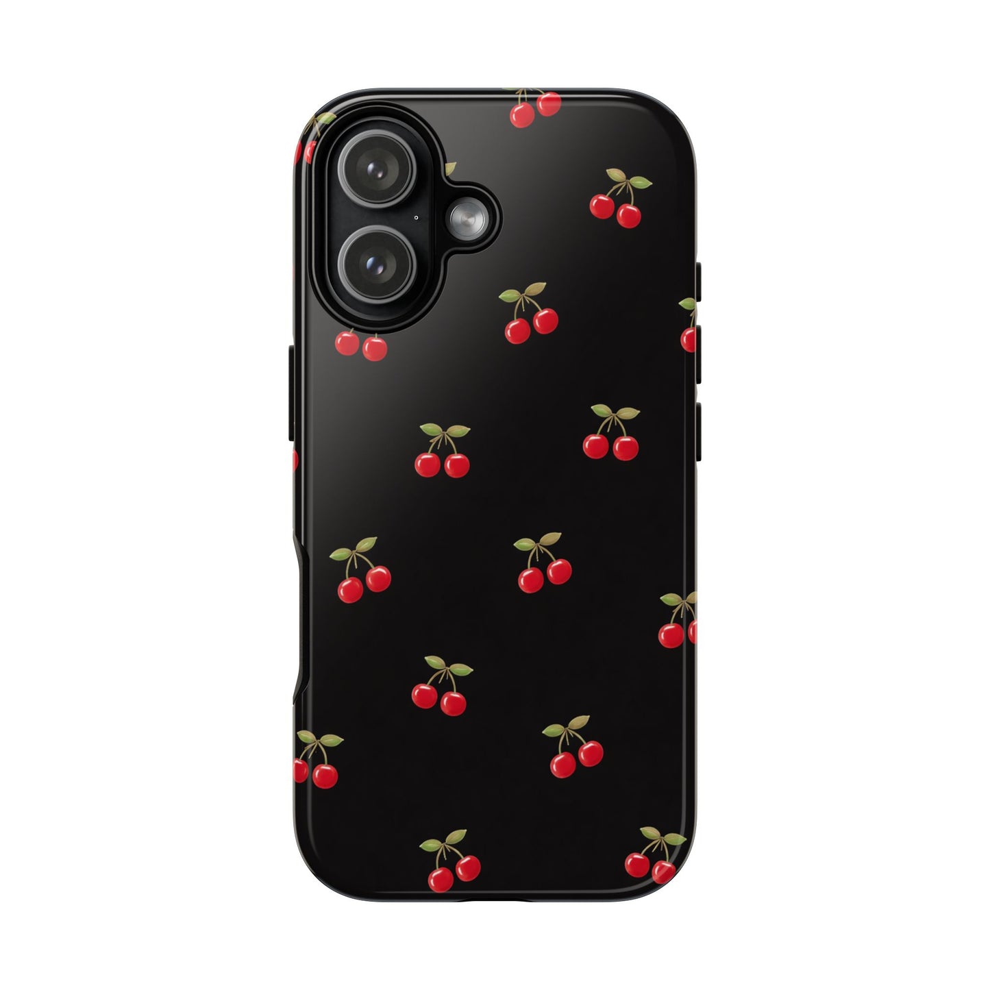 Cherry Pattern Phone Case — Slim Black Protective iPhone Case with Red Cherries for Iphone, Samsung Galaxy and Pixel