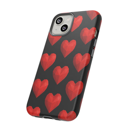 Red Heart Phone Case – Geometric Heart Pattern Tough Case (Black)