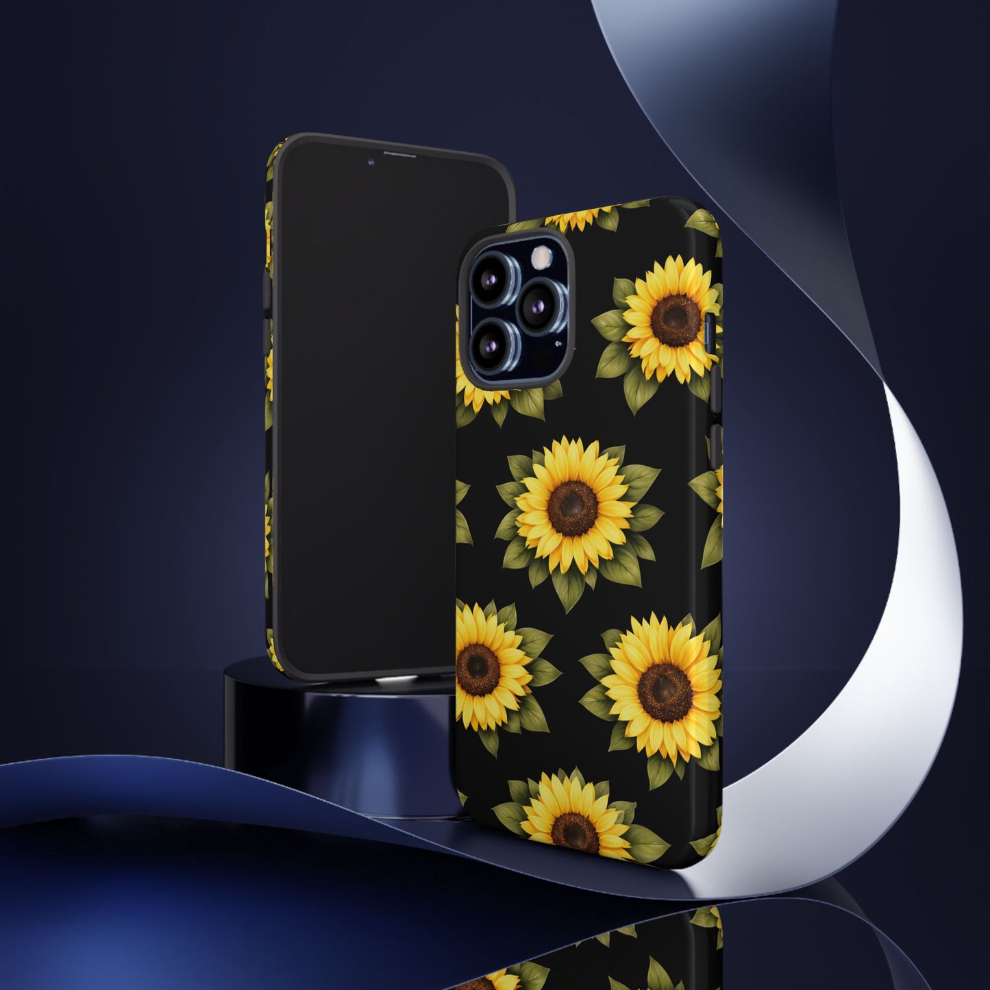 Sunflower Floral Tough Phone Case – Black Background Protective Cover for Iphone, Samsung Galaxy and Pixel