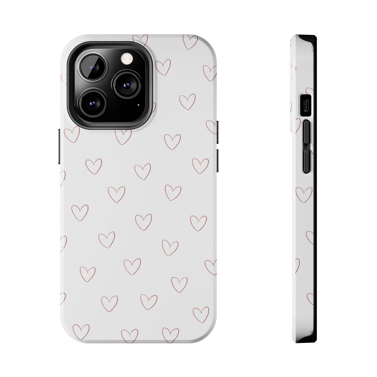 Hand-Drawn Hearts Tough Phone Case | Minimal Pink Heart Pattern