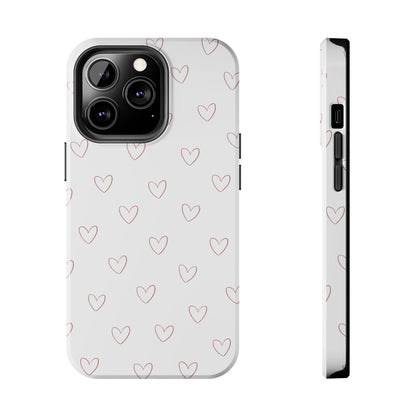Hand-Drawn Hearts Tough Phone Case | Minimal Pink Heart Pattern