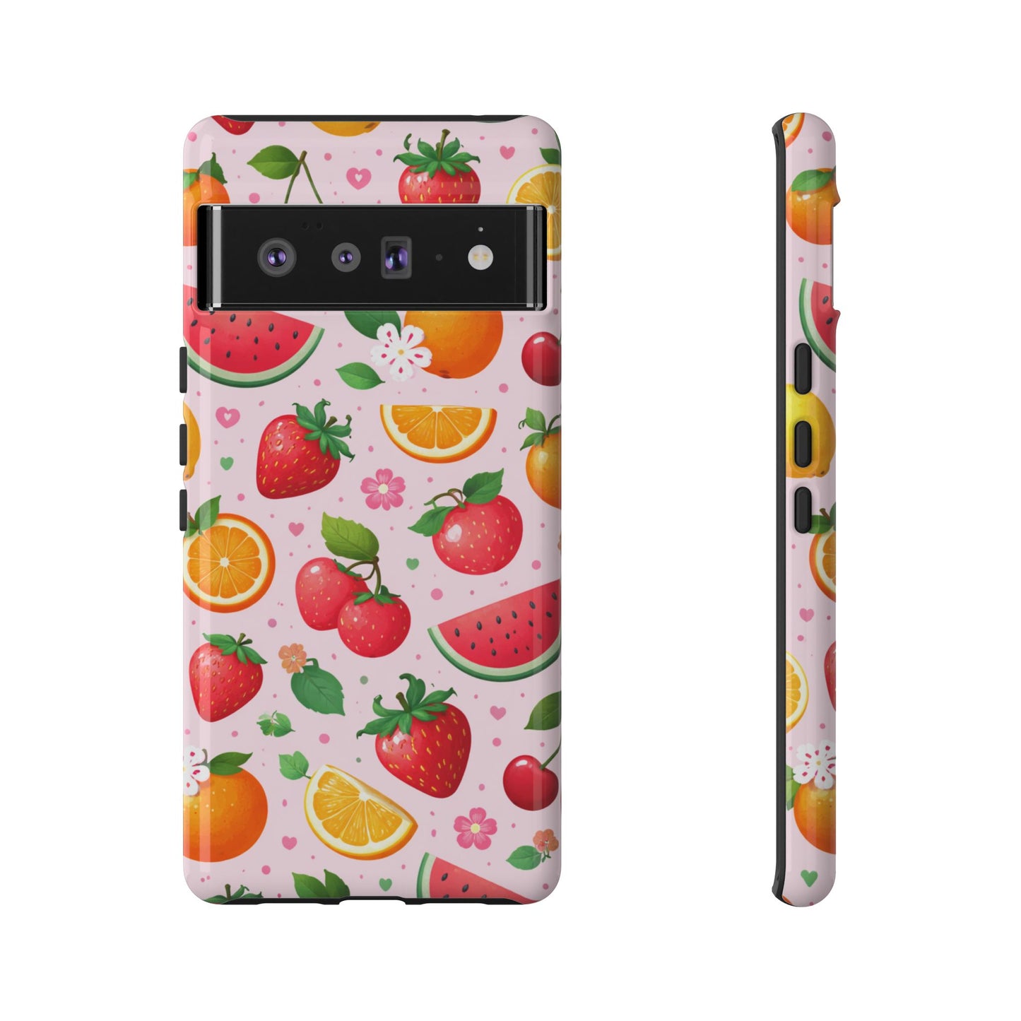 Fruit Phone Case – Tough Shockproof, Strawberry Cherry Citrus Summer Design for Iphone, Samsung Galaxy and Pixel