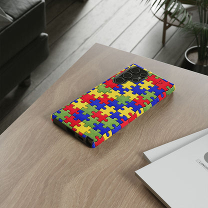 Colorful Puzzle Phone Case, Autism Awareness Jigsaw Design, Tough Protective Case, iPhone & Samsung Case, Vibrant Puzzle Pattern