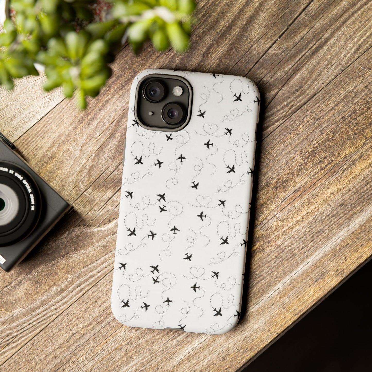 Minimal Paper Airplane Pattern Phone Case – Black White Aesthetic Tough Cover