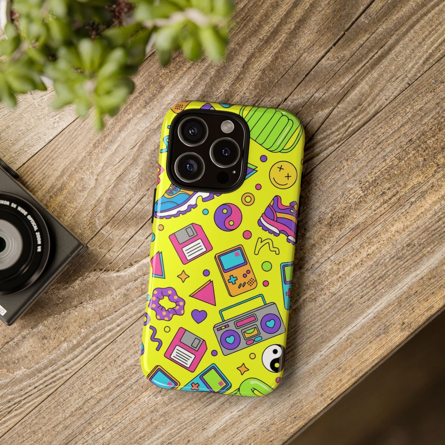 90s Retro Neon Phone Case – Y2K Nostalgia Colorful Icons Tough Protective Case