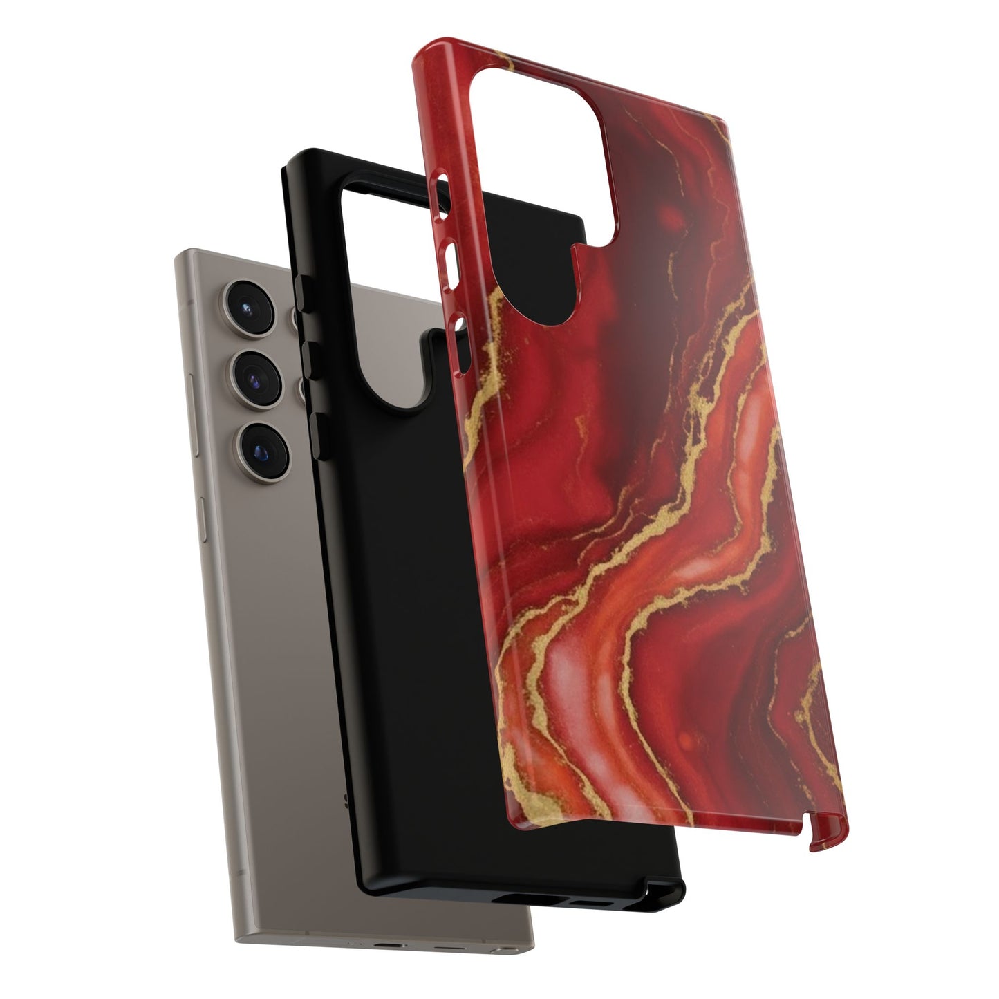Red Agate Marble Phone Case – Gold Vein Luxury Stone Tough Case (iPhone, Samsung, Pixel)
