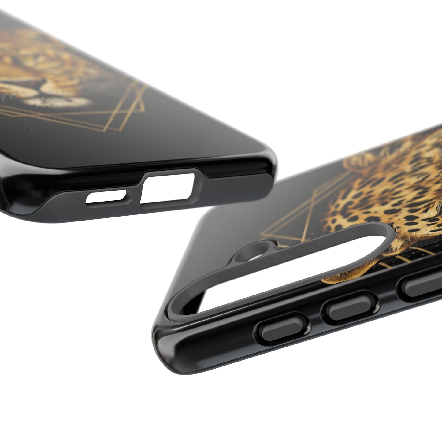Leopard Head Geometric Phone Case – Black & Gold Luxe Tough Case