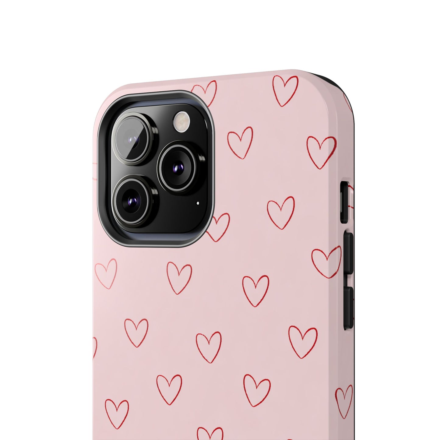 Pink Doodle Hearts Phone Case | Minimal Cute Heart Pattern Tough Case