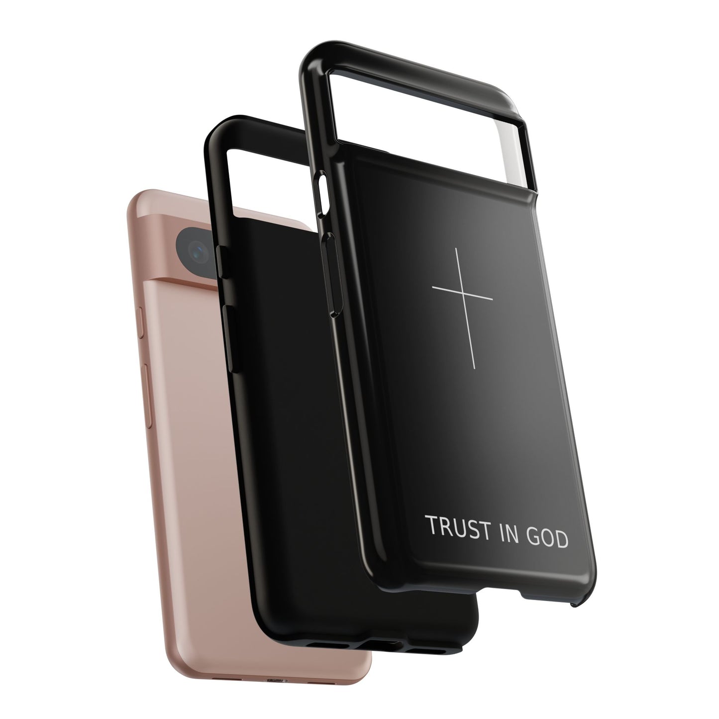 Trust in God Phone Case Minimal Cross Christian Black Tough Cover