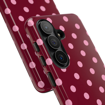 Pink Polka Dot Phone Case – Cute Aesthetic Tough Protective Phone Cover for Iphone, Samsung Galaxy and Pixel