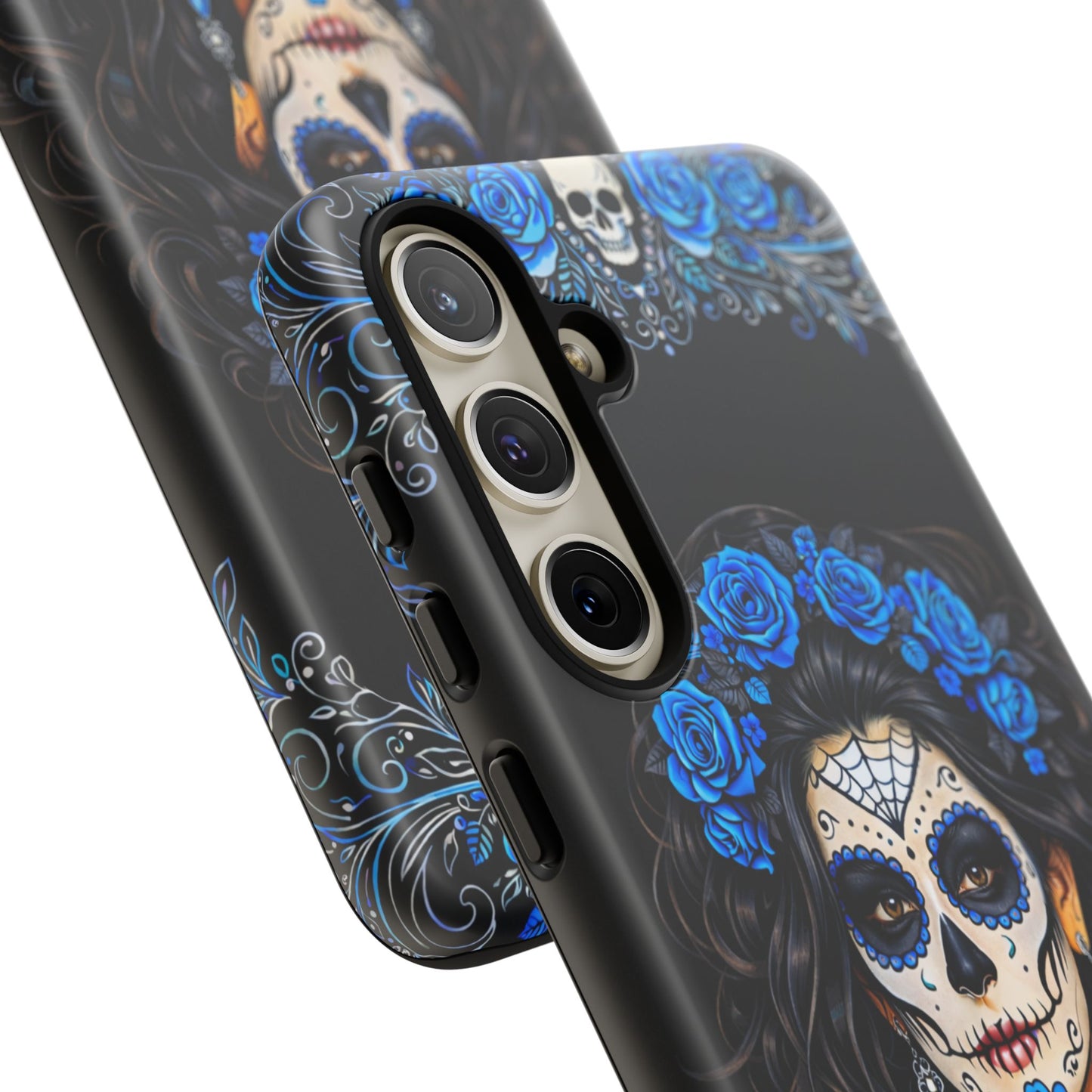 Blue Sugar Skull Woman Phone Case – Day of the Dead Aesthetic Tough Cover