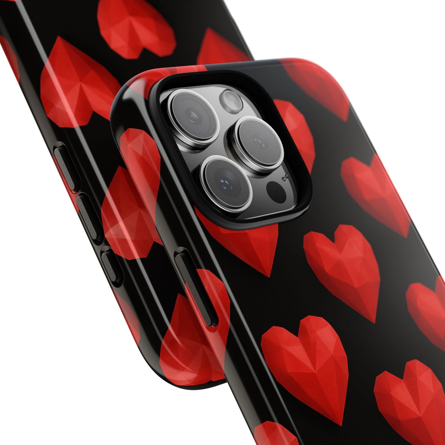 Red Heart Phone Case – Geometric Heart Pattern Tough Case (Black)
